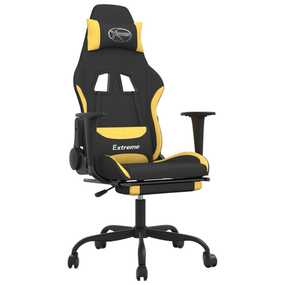 Vidaxl Herná masážna stolička s podnožkou čierna a žltá látková